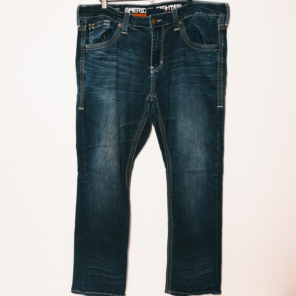 American Fighter Men's Denim Distressed Defender Slim Straight 38x31